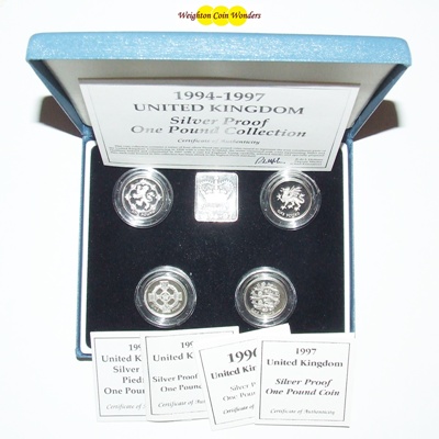 1994-1997 Silver Proof One Pound Collection (4 x £1's) - Click Image to Close